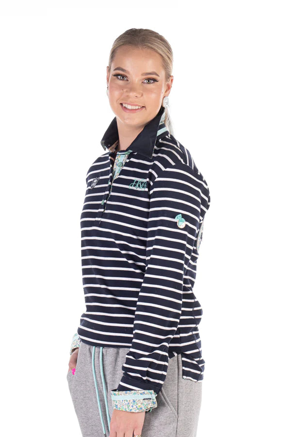 Hitchley & Harrow Navy Stripe Long sleeve - Mint Floral Trim