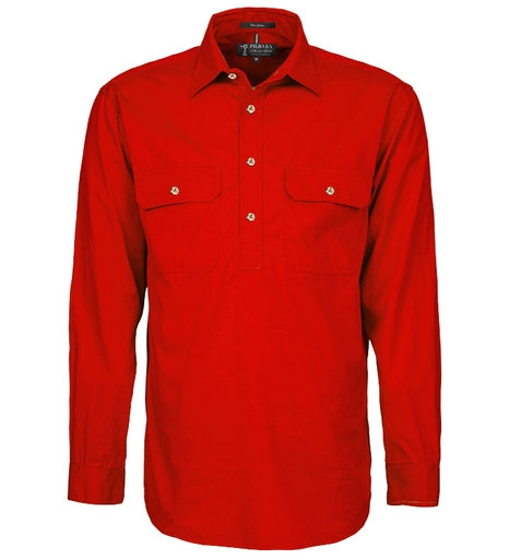 Pilbara Mens Closed Front Shirt - Red